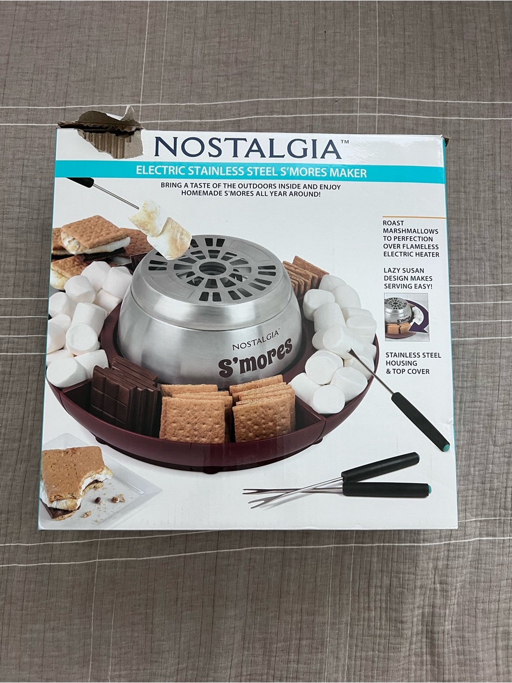 Nostalgia Stainless Steel S'mores Maker with Maroon Serving Tray